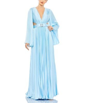 Mac Duggal Long Sleeve Lace-up Back Charmeuse Gown