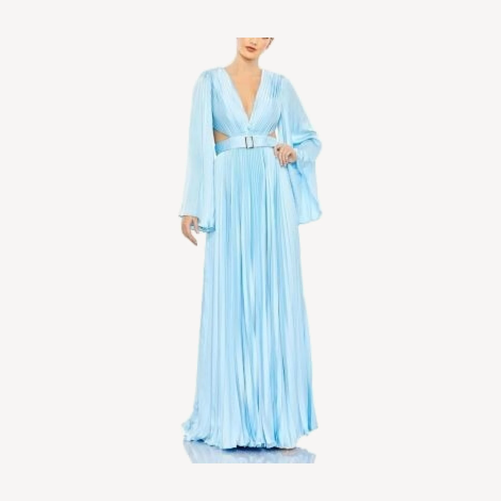 Mac Duggal Long Sleeve Lace-up Back Charmeuse Gown