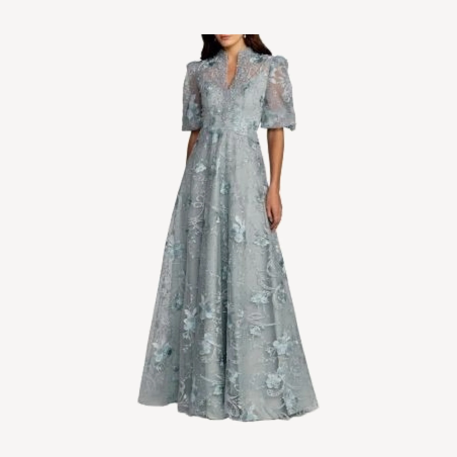 Mac Duggal Queen Anne Puff Sleeve A Line Gown