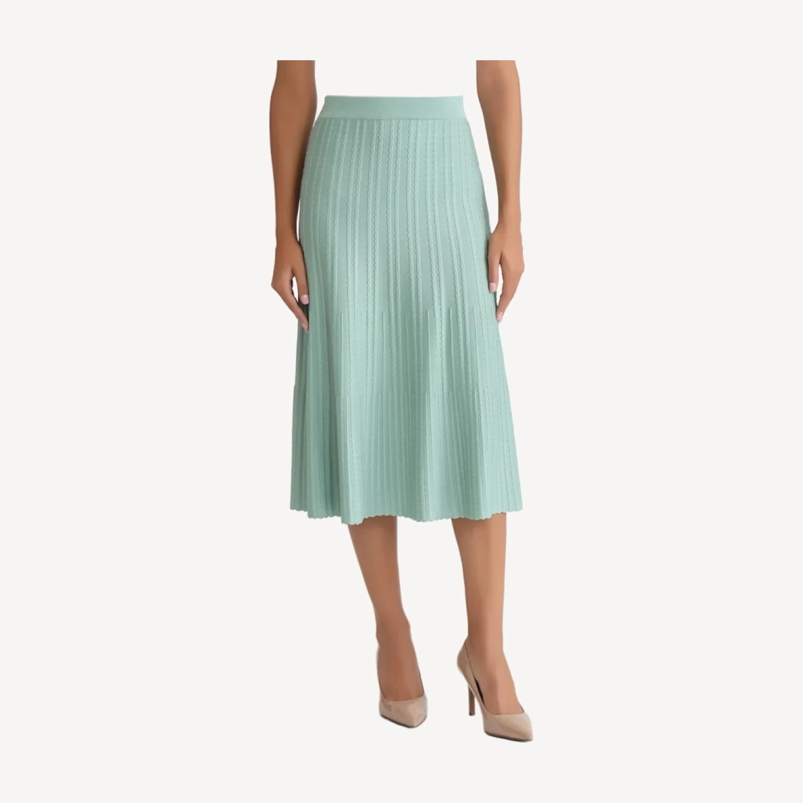 Lightweight A-Line Ribbed Knit Midi Skirt