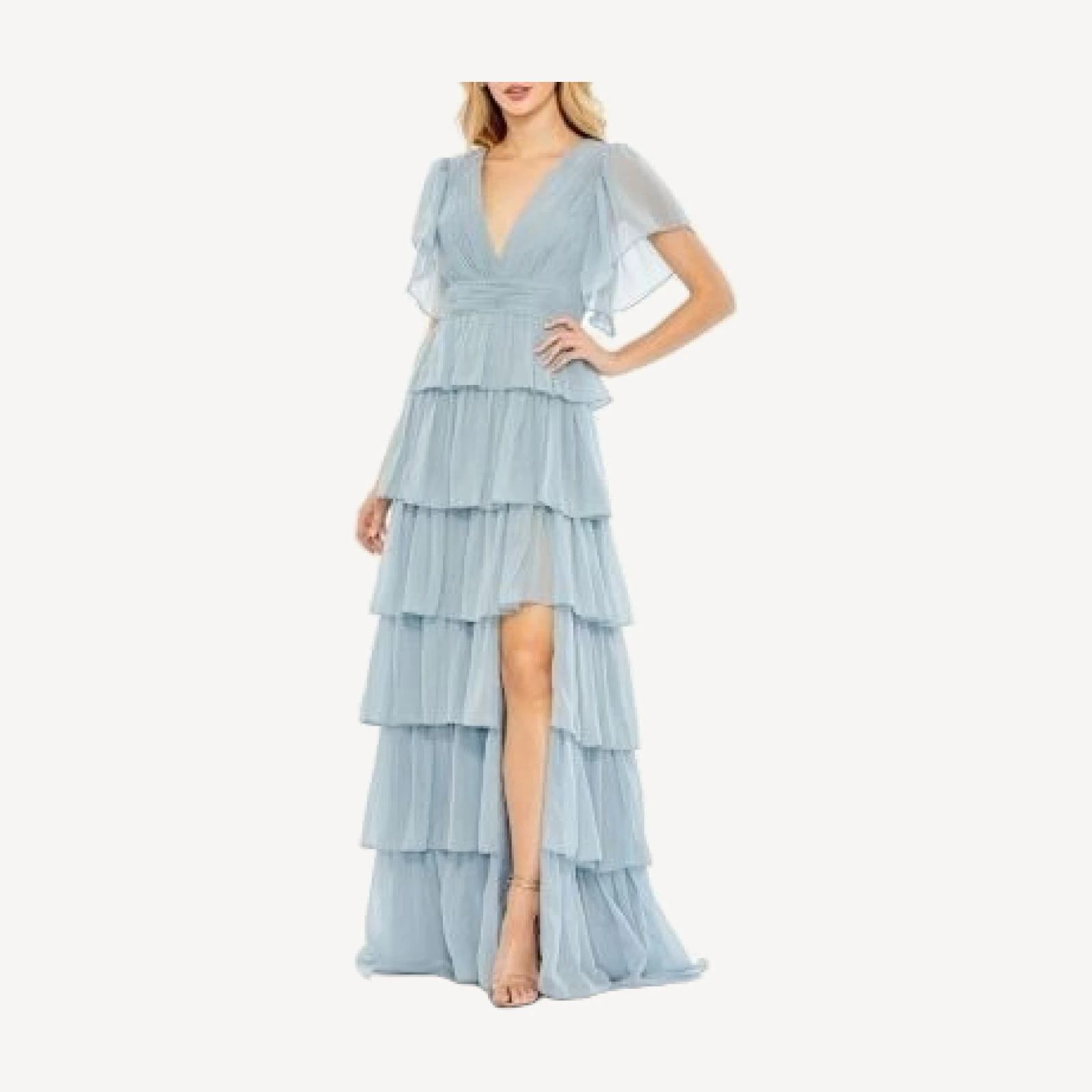 Mac Duggal Flutter Sleeve Ruffle Tiered Gown