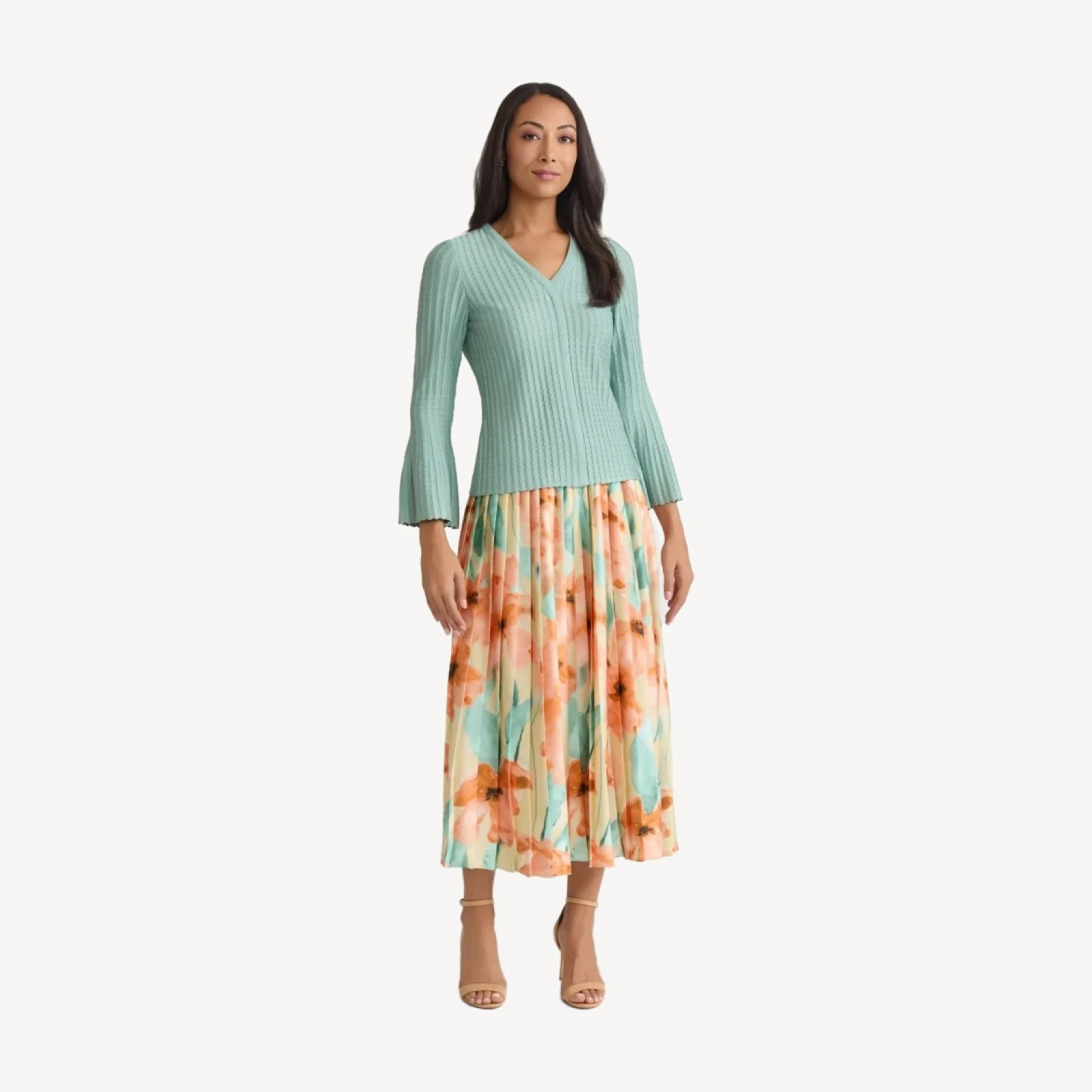 Floral Pleated Crepe de Chine Maxi Skirt