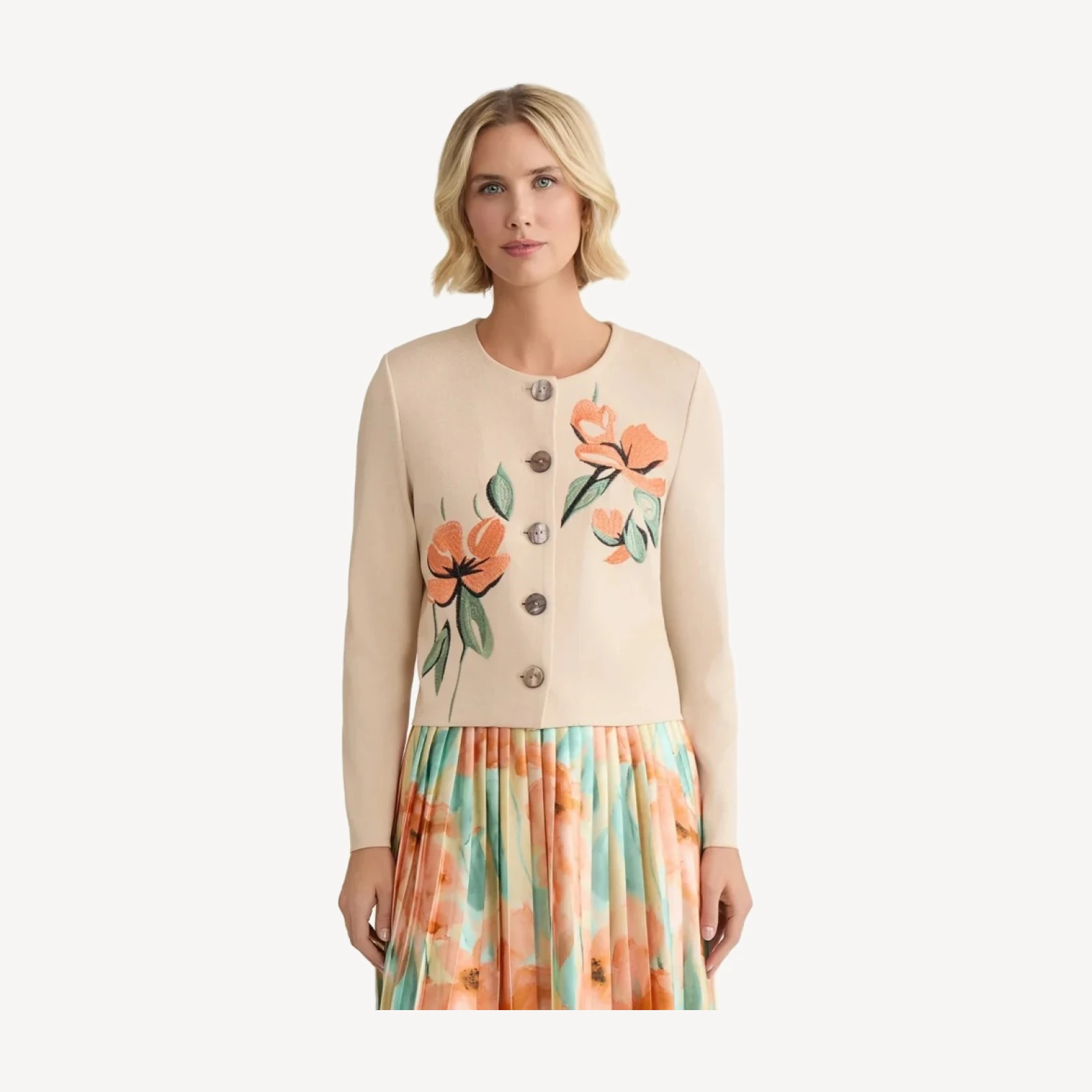 Heritage Floral Embroidered Flat Knit Cardigan