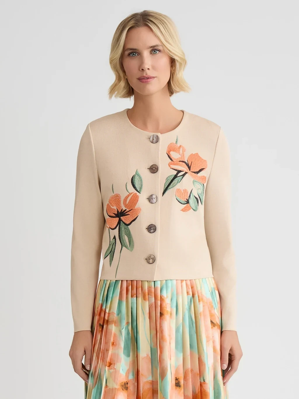 Heritage Floral Embroidered Flat Knit Cardigan