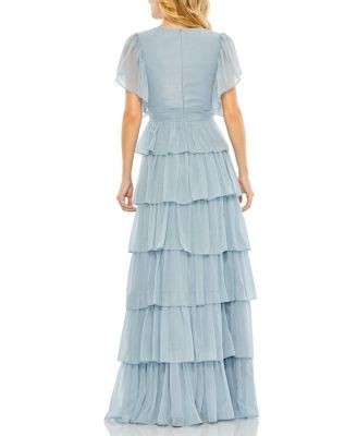 Mac Duggal Flutter Sleeve Ruffle Tiered Gown