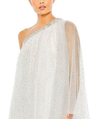 Mac Duggal One Shoulder Embellished Tulle Mini Dress