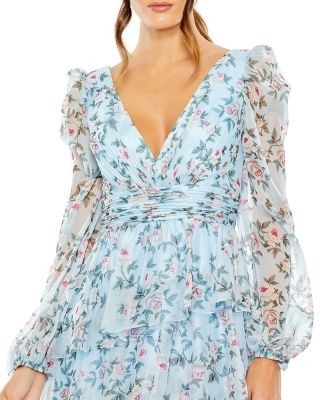 Mac Duggal Gathered Tiered Midi Dress