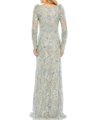 Mac Duggal Embroidered Wrap Over Puff Sleeves Trumpet Gown