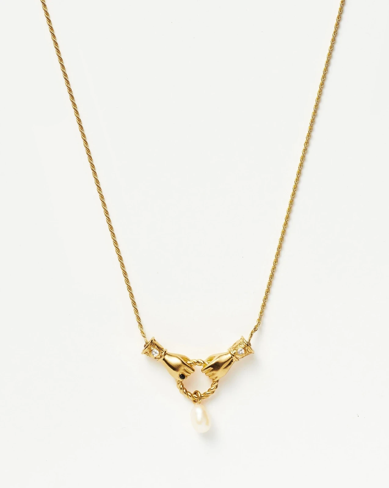 Harris Reed In Good Hands Drop Pendant Necklace | 18ct Gold Plated/Pearl & Black Onyx