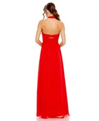 Mac Duggal Ruched Halter Strap Keyhole Chiffon Gown