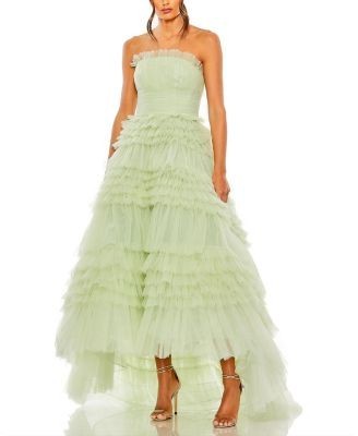 Mac Duggal Strapless Tulle Ruffle Gown