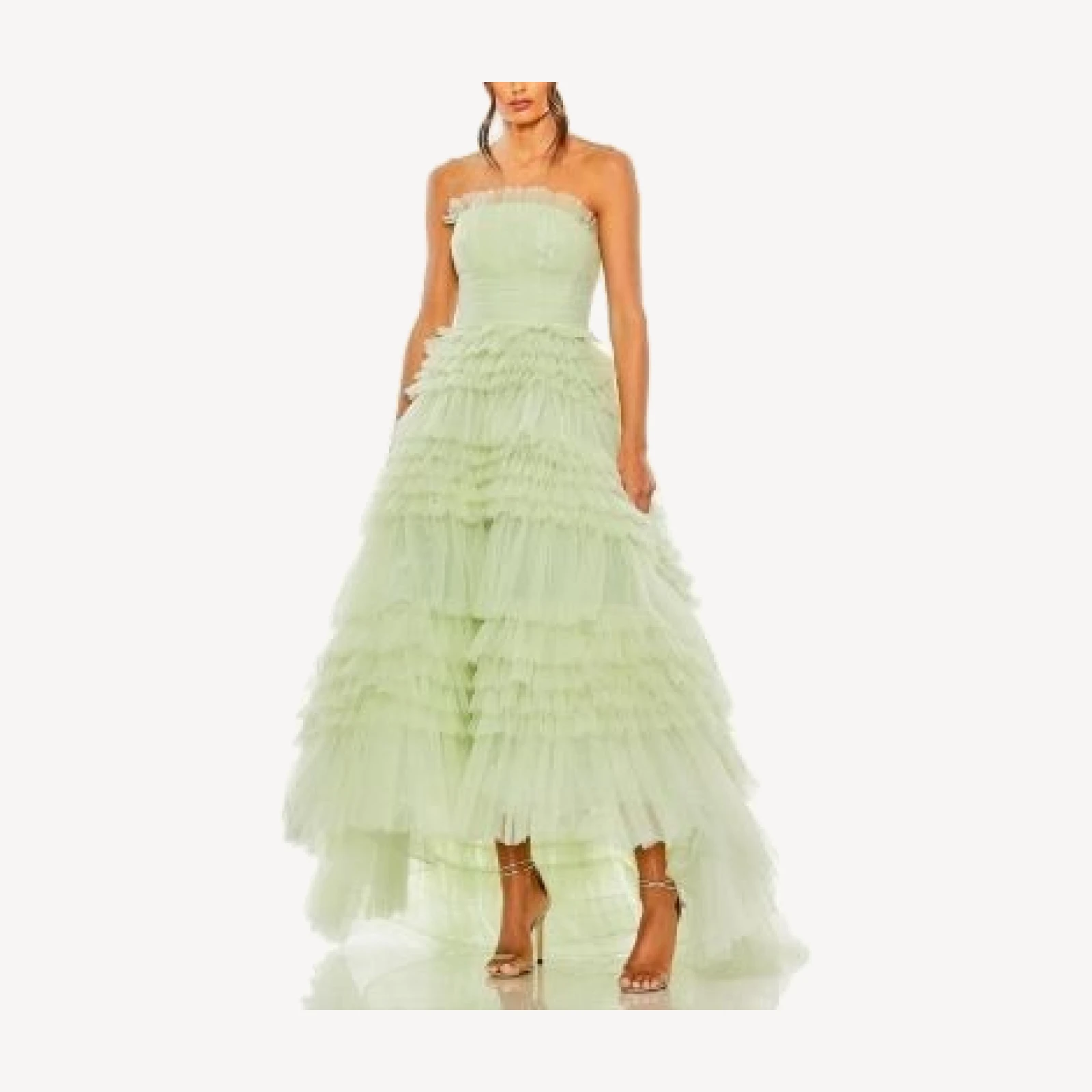 Mac Duggal Strapless Tulle Ruffle Gown