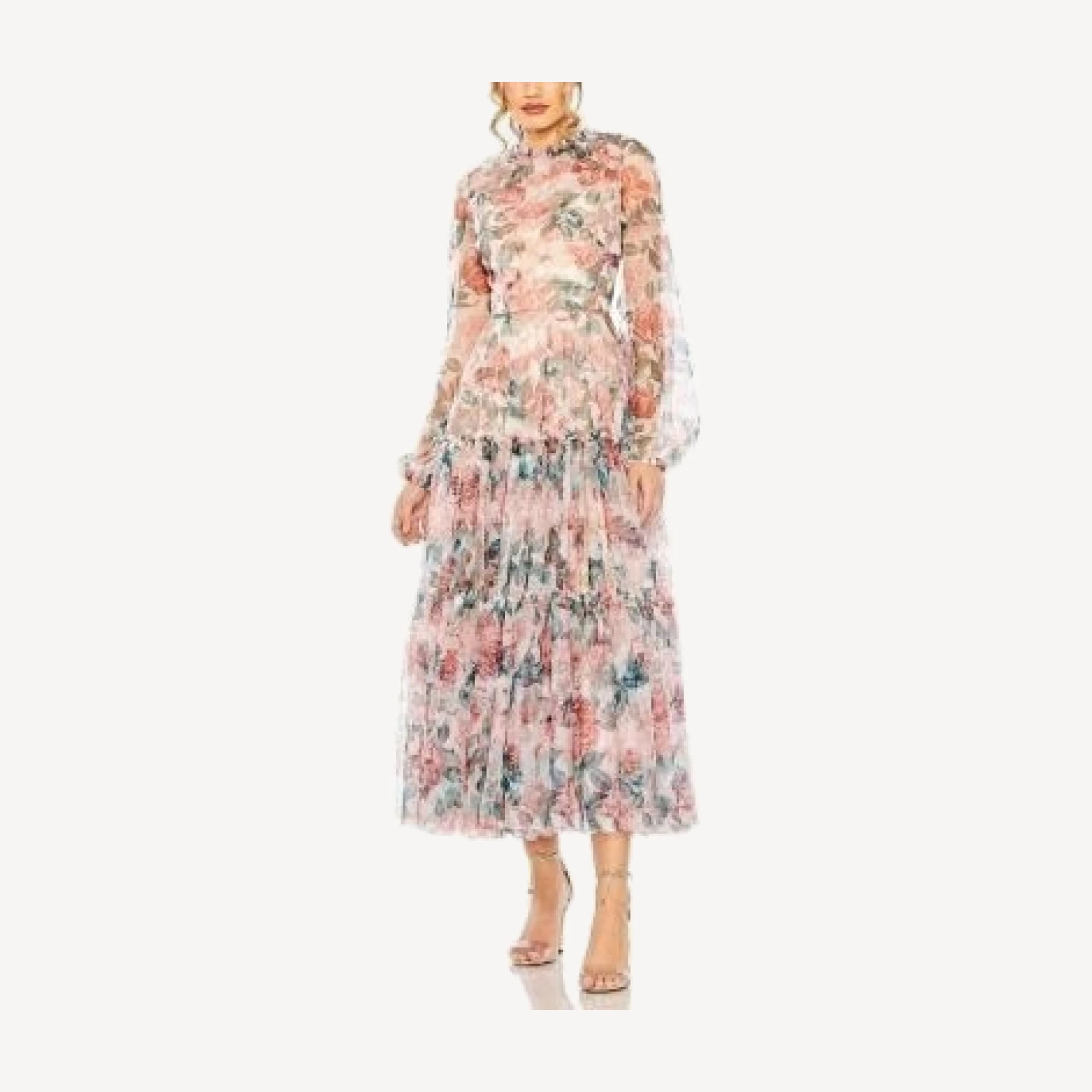 Mac Duggal Long Sleeve High Neck Long Balloon Sleeve Midi Dress