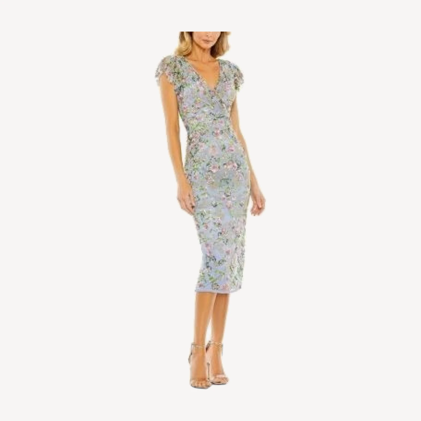 Mac Duggal Floral Embellished Flutter Cap Sleeve Dress
