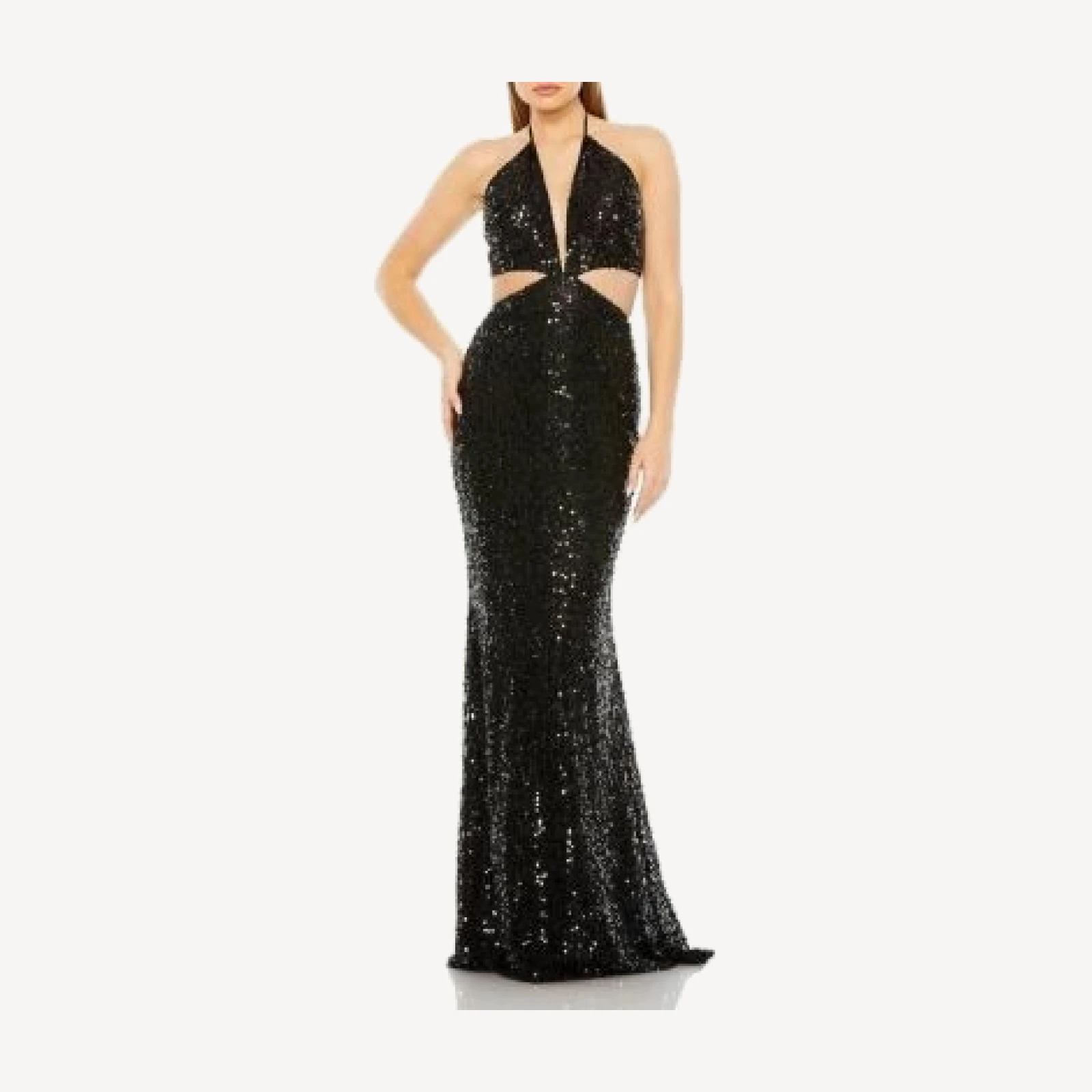 Mac Duggal Cut Out Halter Tie Back Sequin Gown