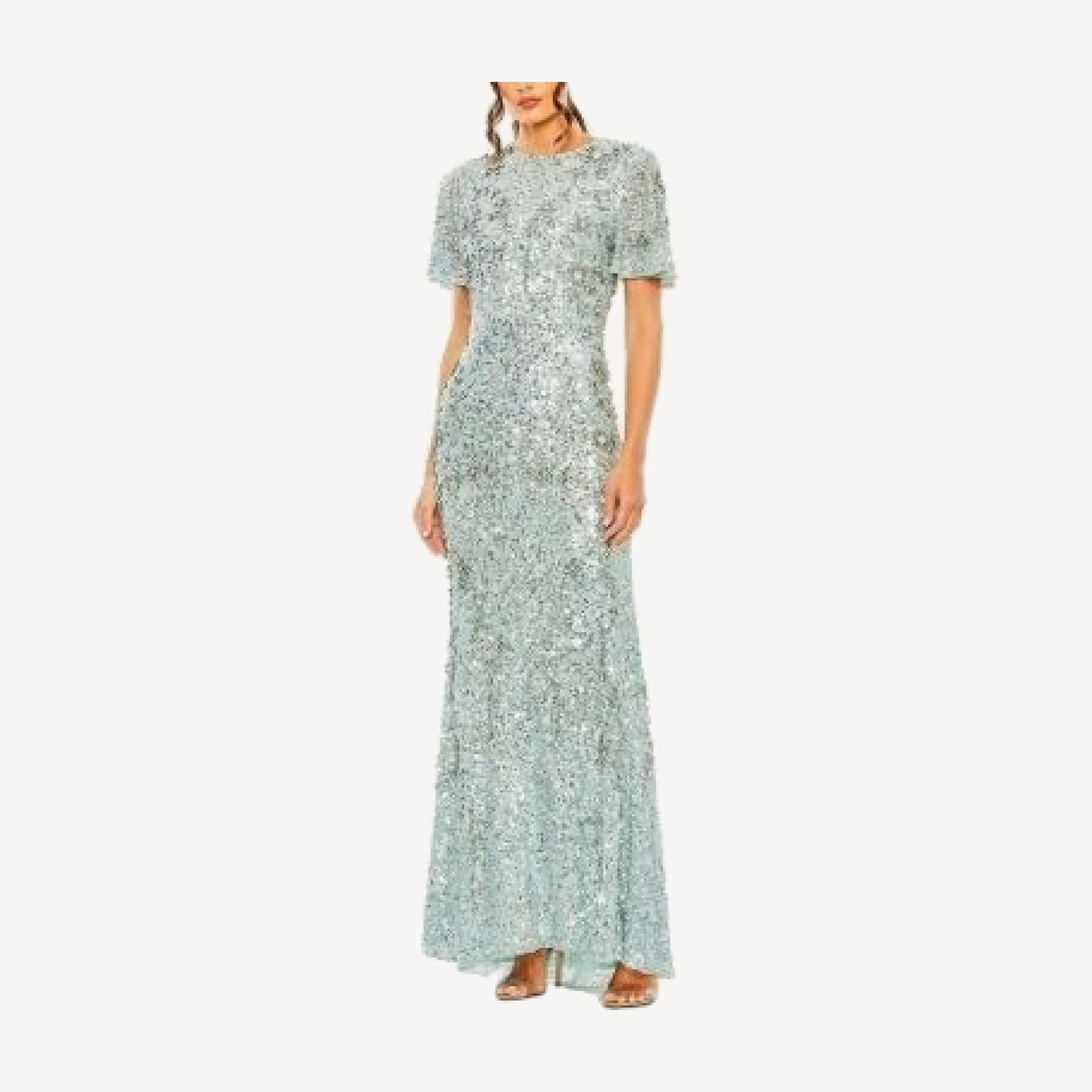 Mac Duggal Women's Flutter Sleeve Sequin High Neck Dress