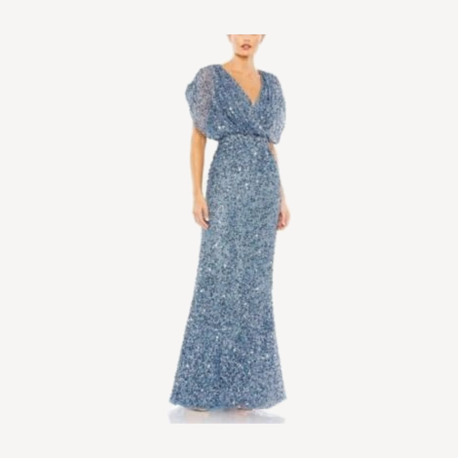 Mac Duggal Draped Sleeves Ruched Waist Detail V-Neck Gown