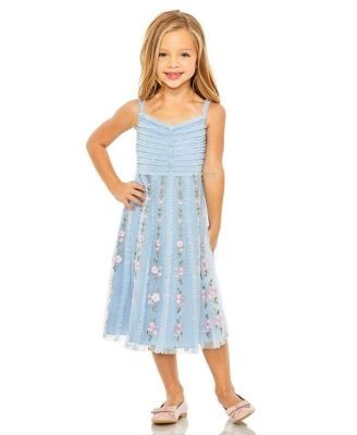 Mac Duggal Girls Ruffle Floral Embroidered Detail Mini Dress - Little Kid, Big Kid