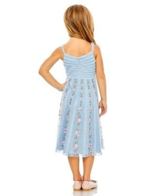 Mac Duggal Girls Ruffle Floral Embroidered Detail Mini Dress - Little Kid, Big Kid