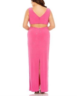 Mac Duggal Plus Size Rhinestone Embellished Open Back Jersey Gown