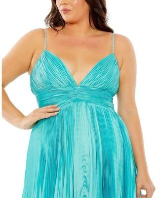 Mac Duggal Rhinestone High Low Pleated Gown