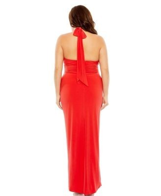 Mac Duggal Halter Tie Keyhole Slit Detail Gown