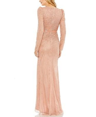 Mac Duggal Sequined Wrap Over Long Sleeve Gown