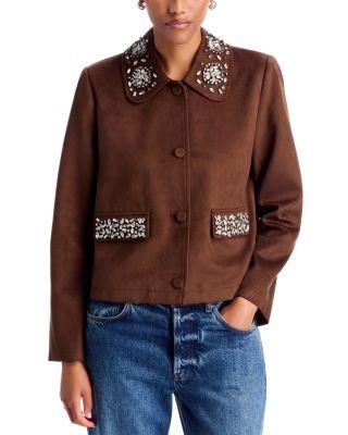 Aqua Embellished Faux Suede Jacket - Exclusive, photo 3