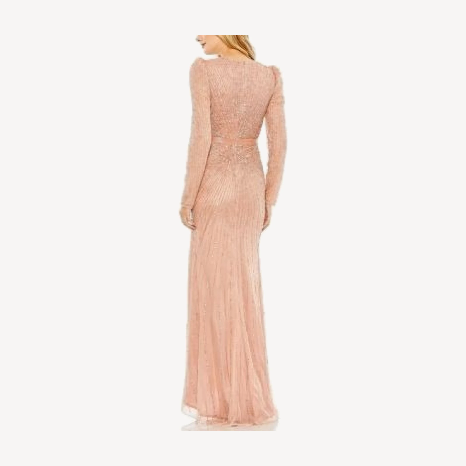 Mac Duggal Sequined Wrap Over Long Sleeve Gown