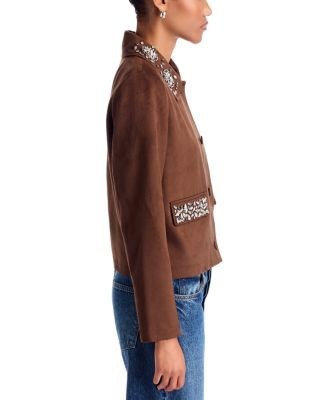 Aqua Embellished Faux Suede Jacket - Exclusive, photo 5