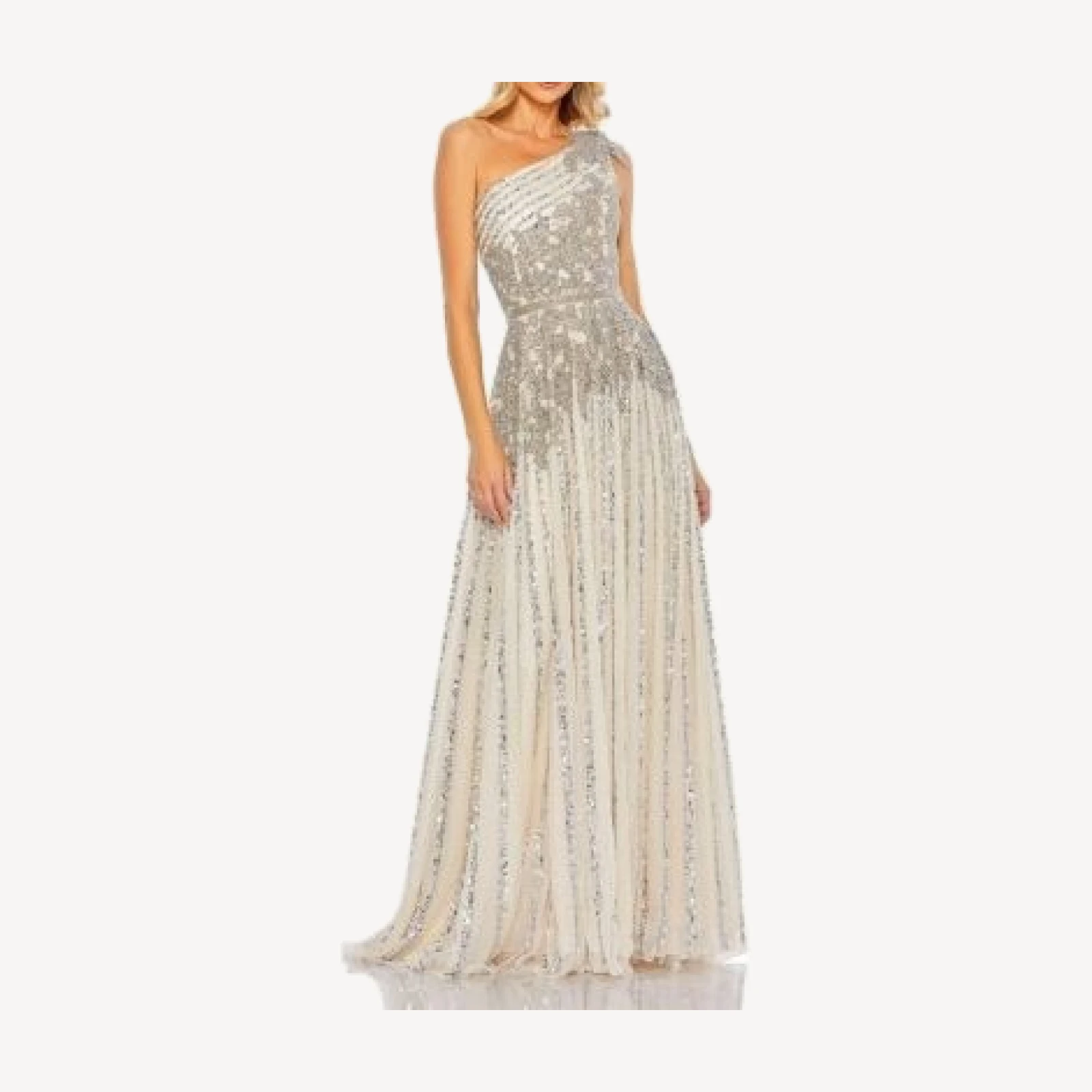 Mac Duggal Beaded Embellished One Shoulder A Line Gown