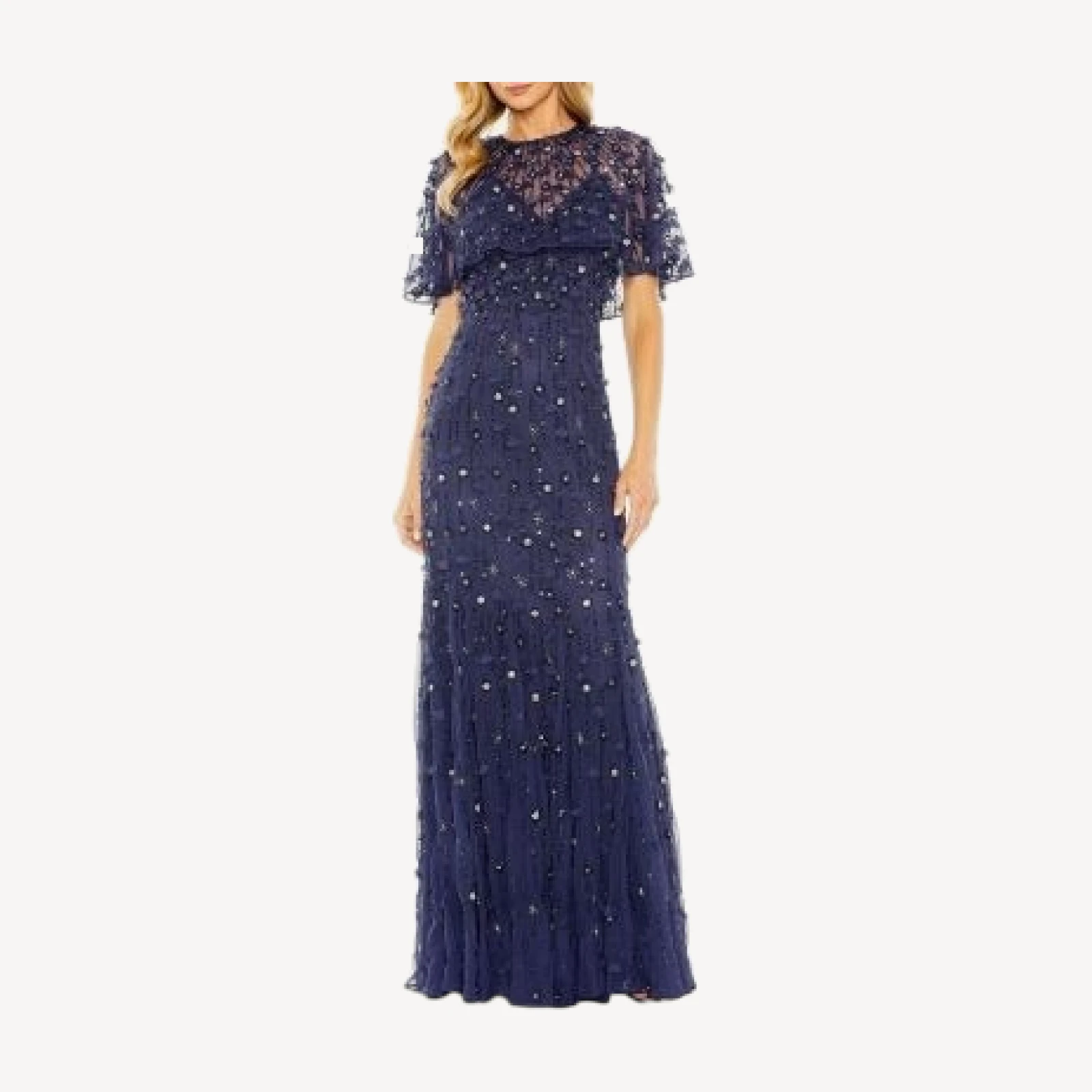 Mac Duggal Embellished Illusion Cape Sleeve Trumpet Gown