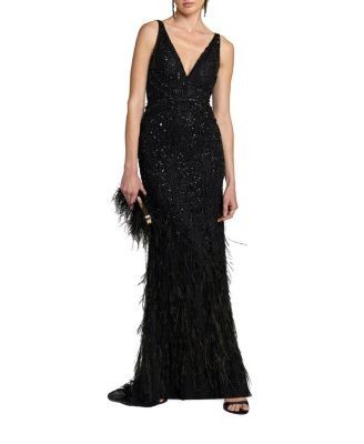 Mac Duggal Embellished Feather Detail Hem Gown