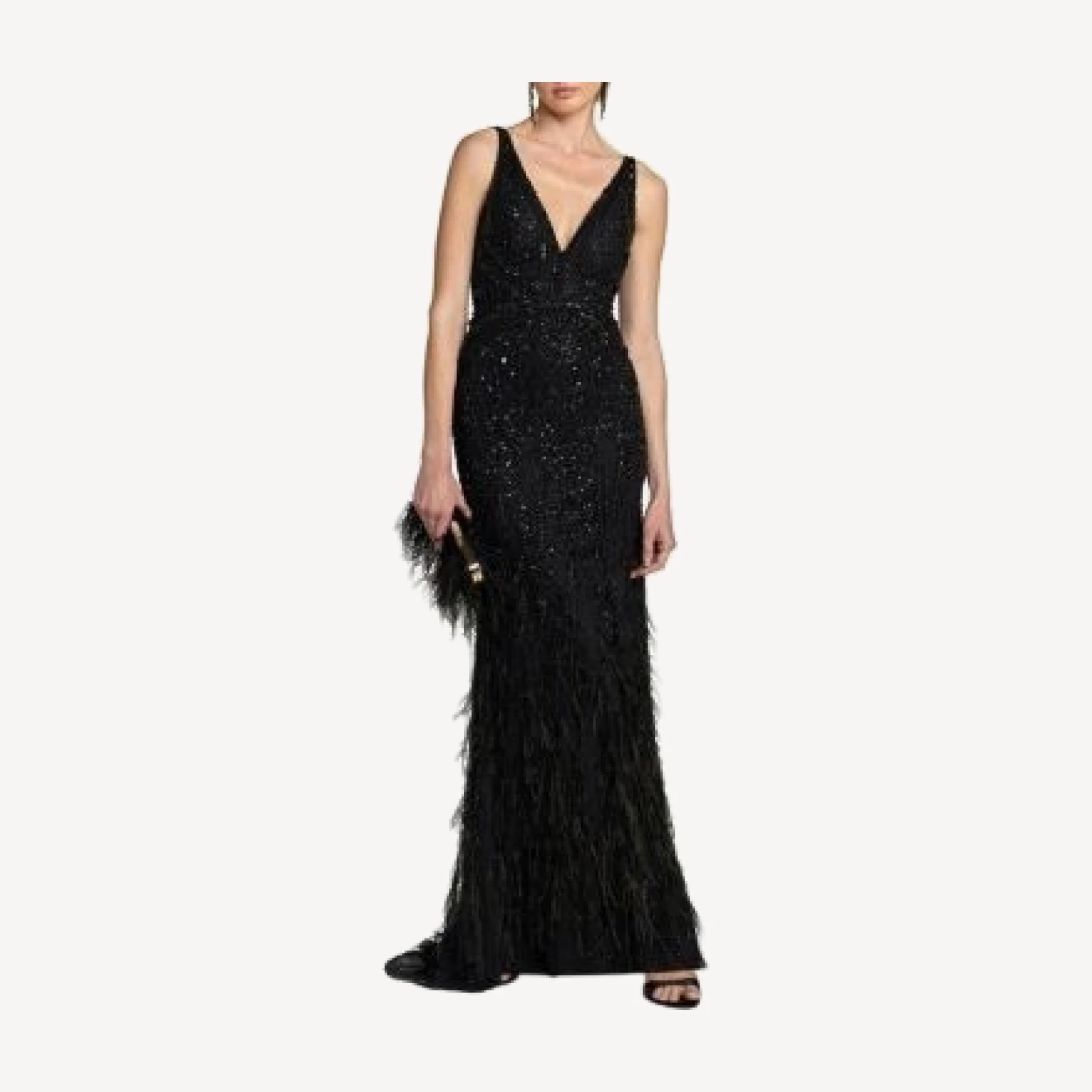 Mac Duggal Embellished Feather Detail Hem Gown