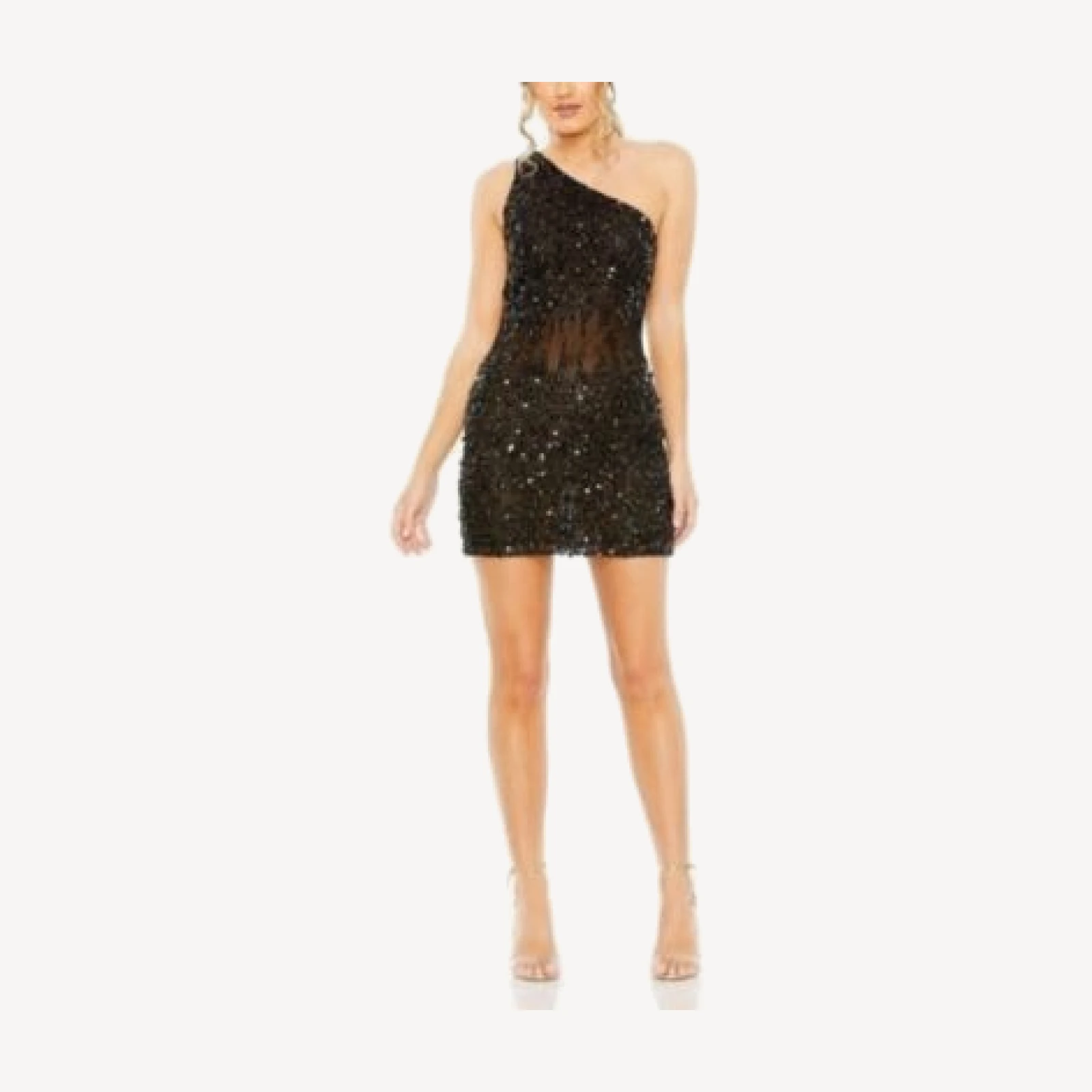 Mac Duggal One Shoulder Sheer Beaded Detail Mini Dress