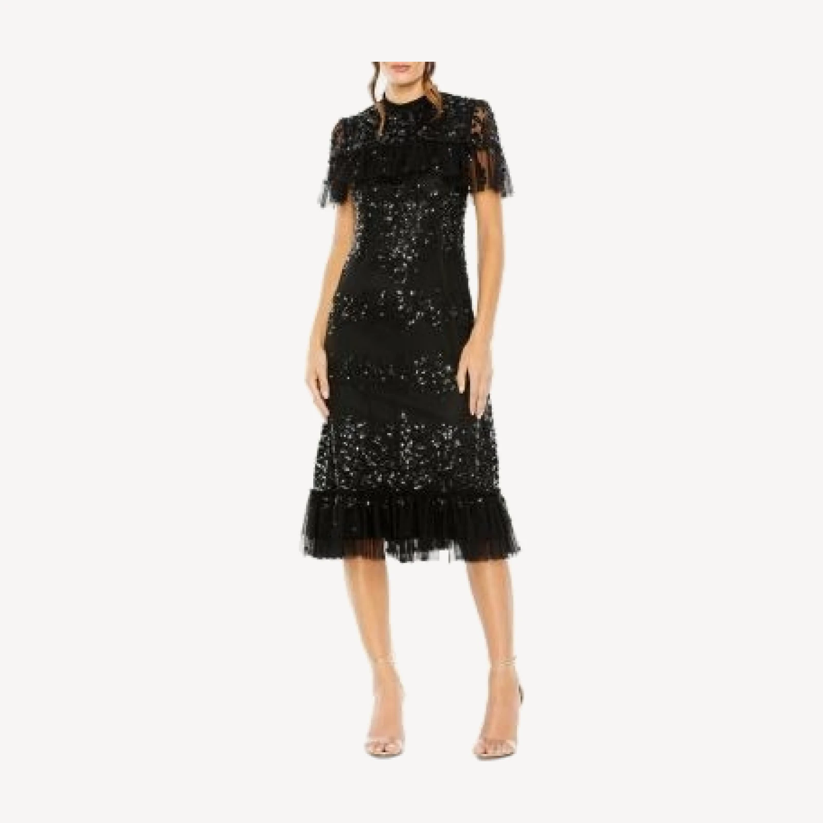 Mac Duggal Sequined High Neck Midi Dress