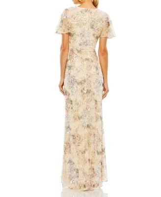 Mac Duggal Flutter Sleeve Embellished Evening Gown