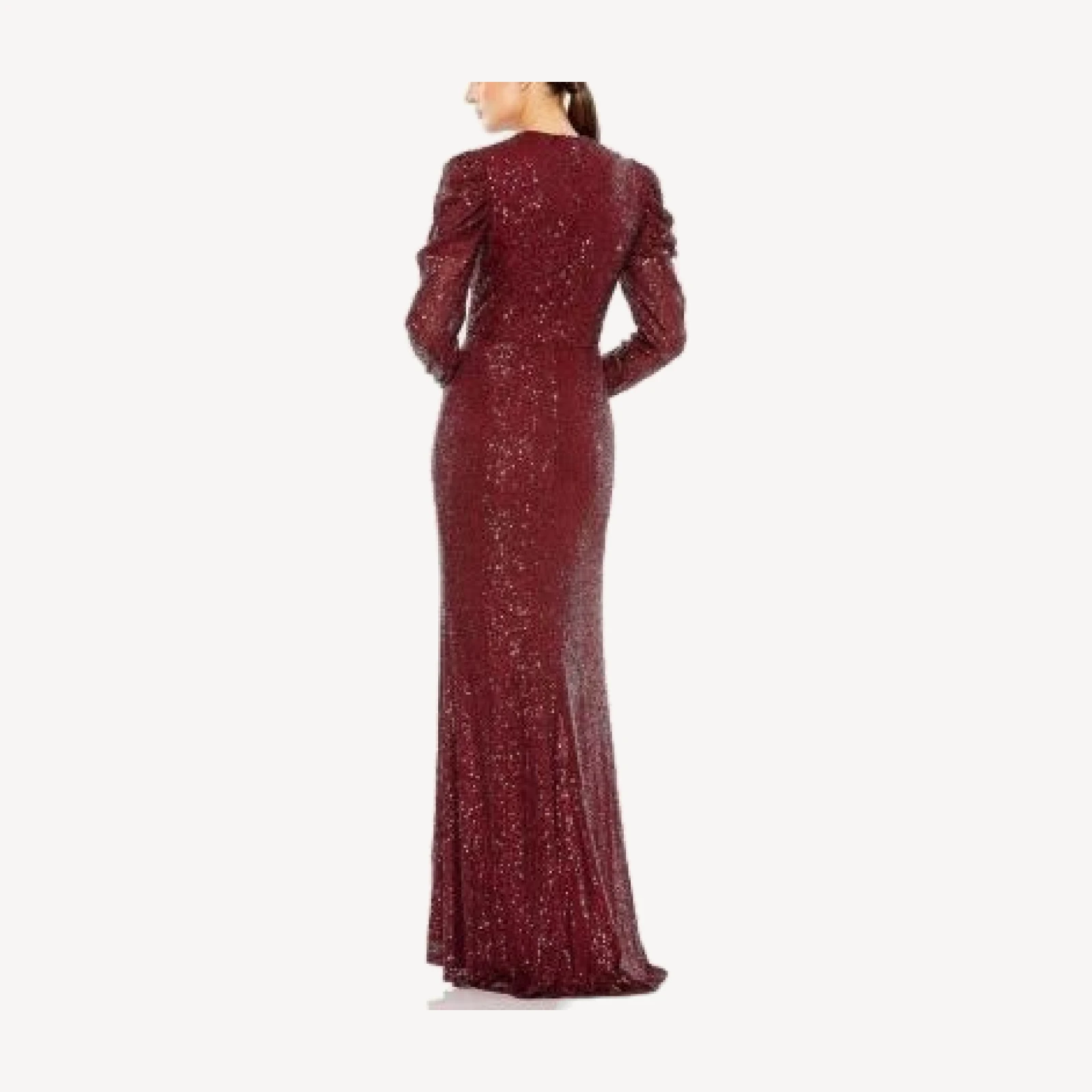 Mac Duggal Sequined High Neck Puff Long Sleeve Column Gown