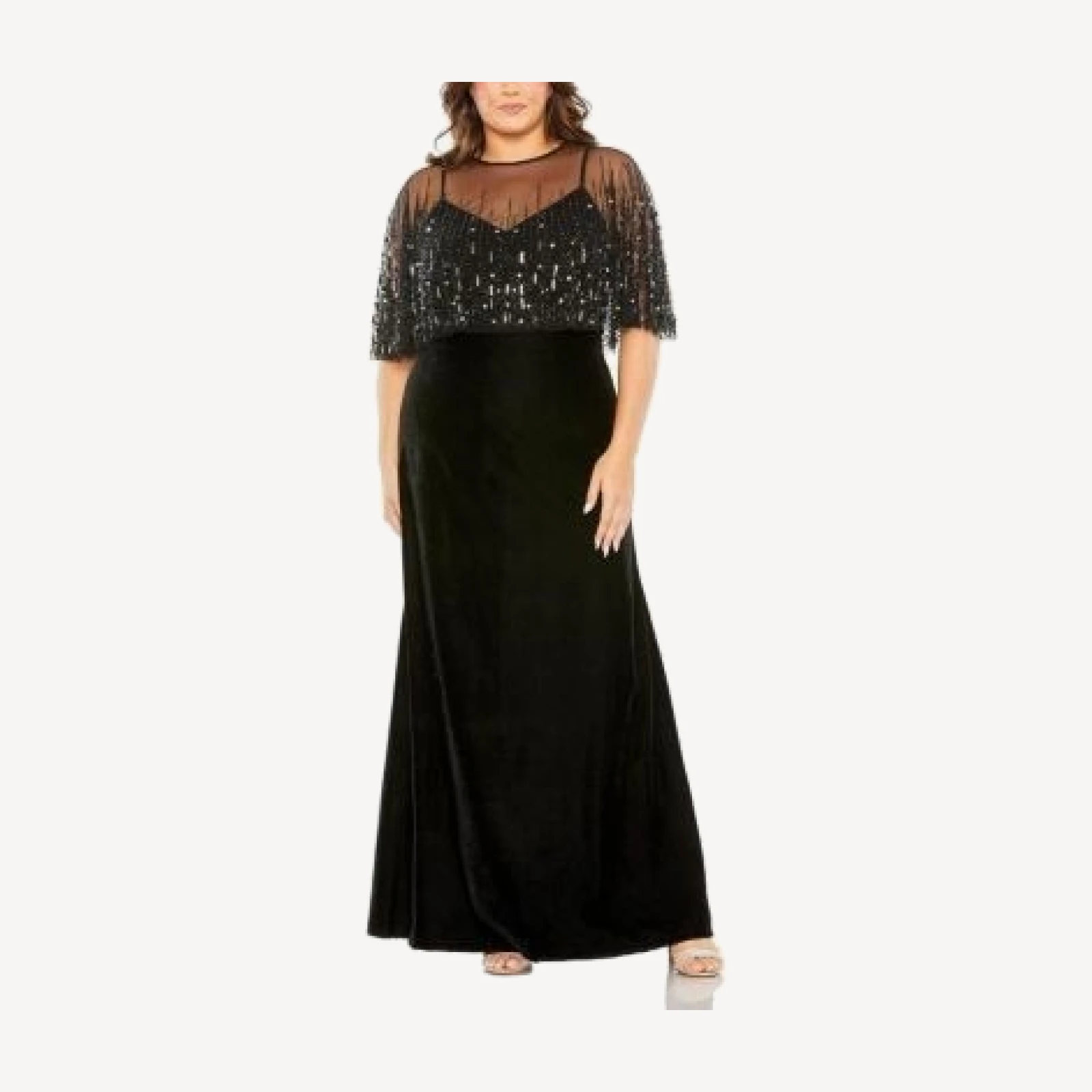 Mac Duggal Plus Embellished Cape Sleeveless Velvet Gown