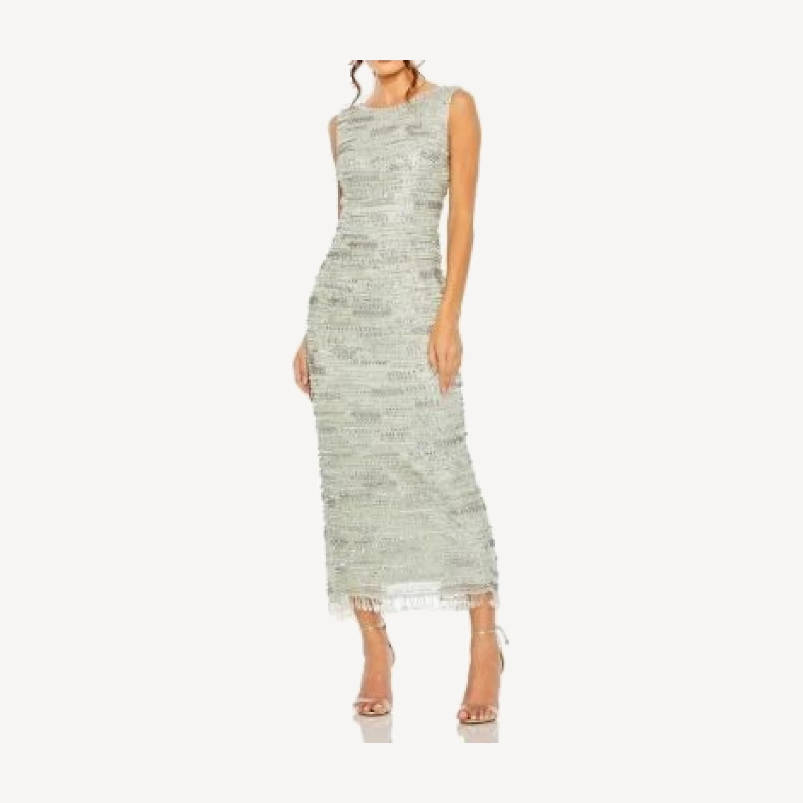 Mac Duggal Sleeveless Crystal Fringe Column Dress