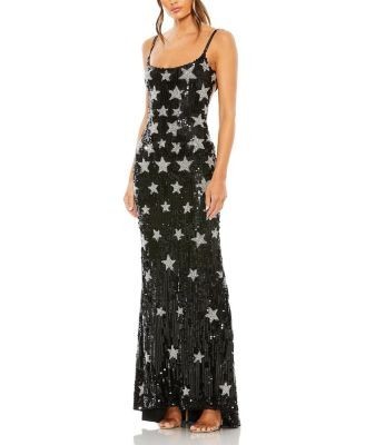 Mac Duggal Star Beaded Detail Cross Back Gown