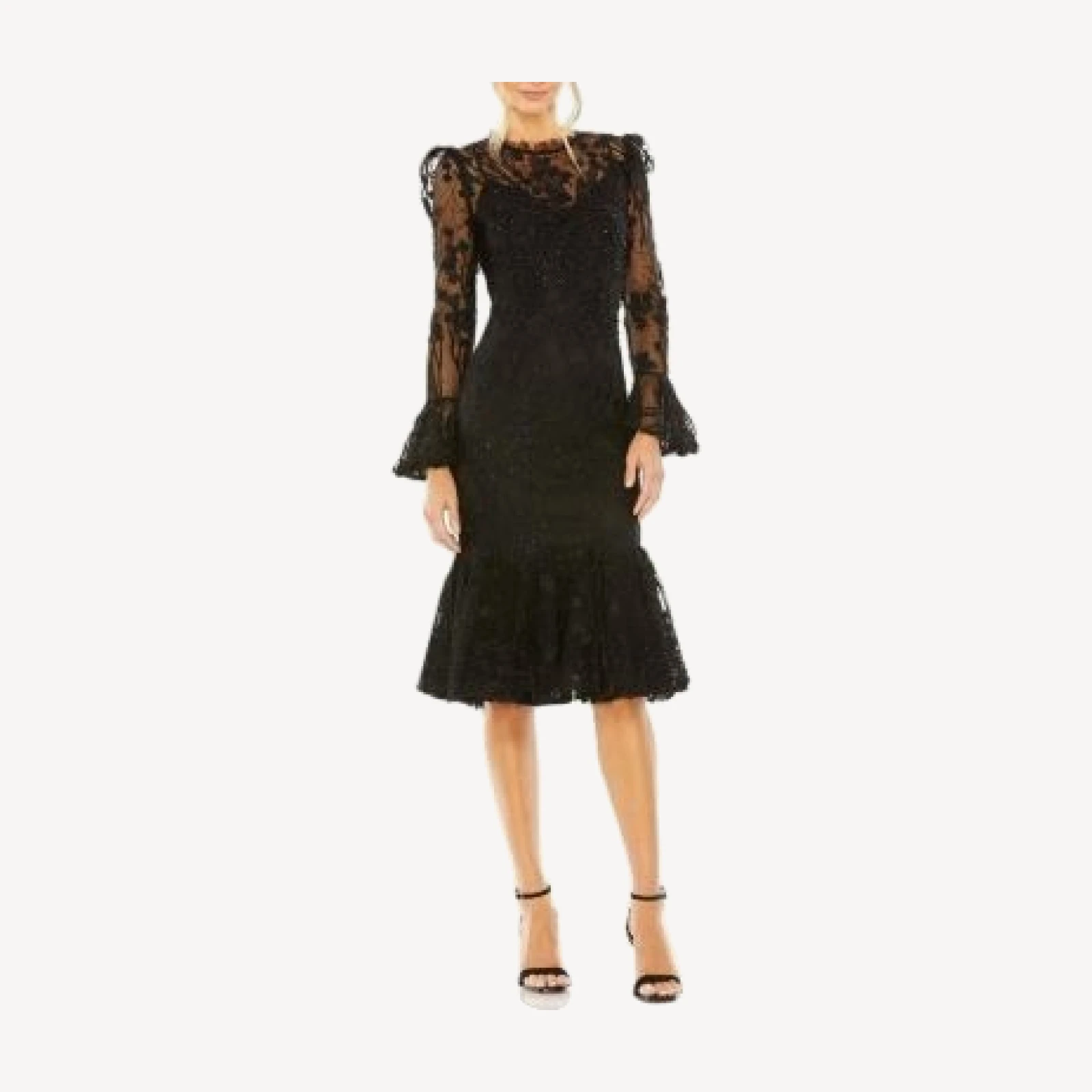 Mac Duggal Ruffle Wrist Embellished High Neck Midi Dress
