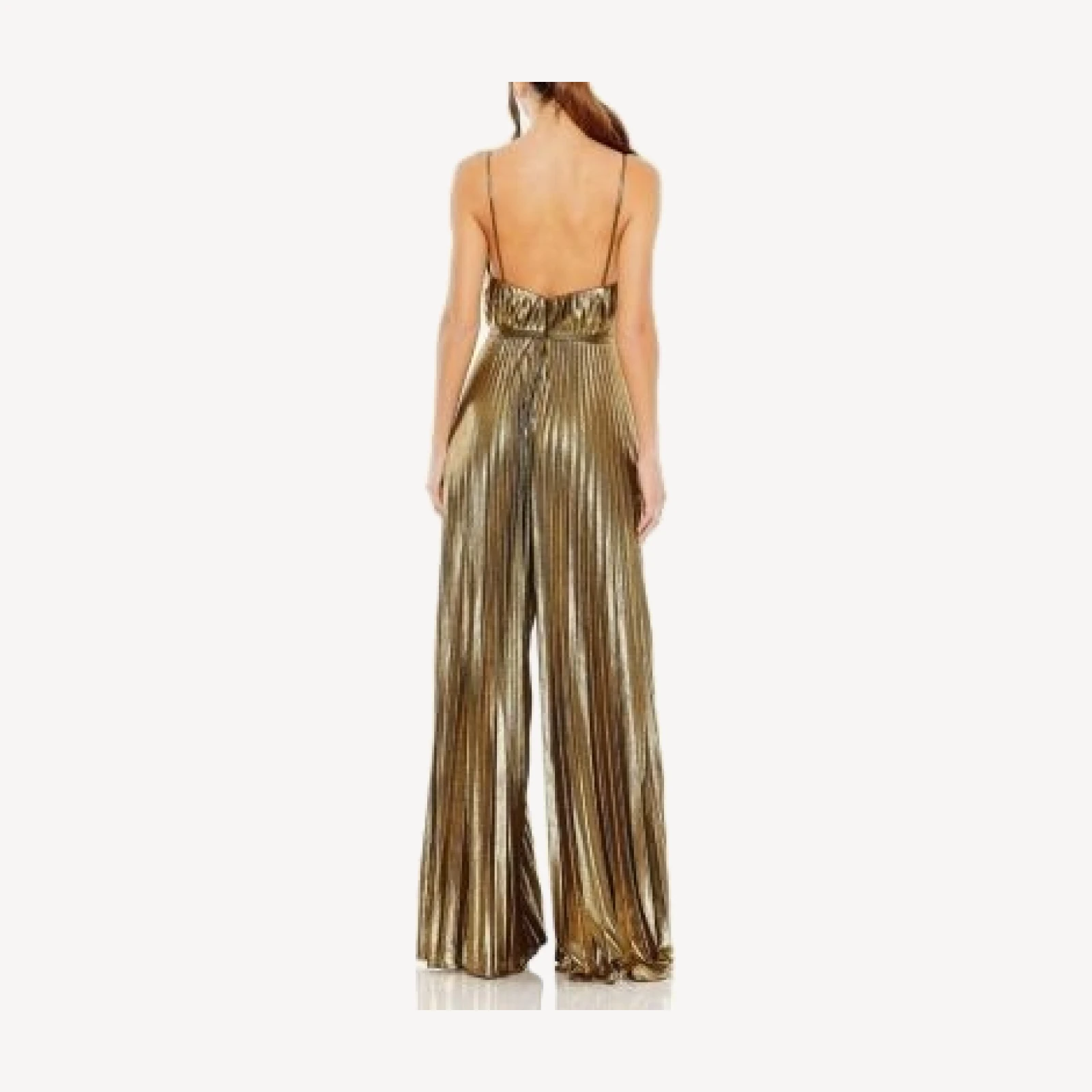 Mac Duggal Metallic Pleated V-Neck Jumpsuit