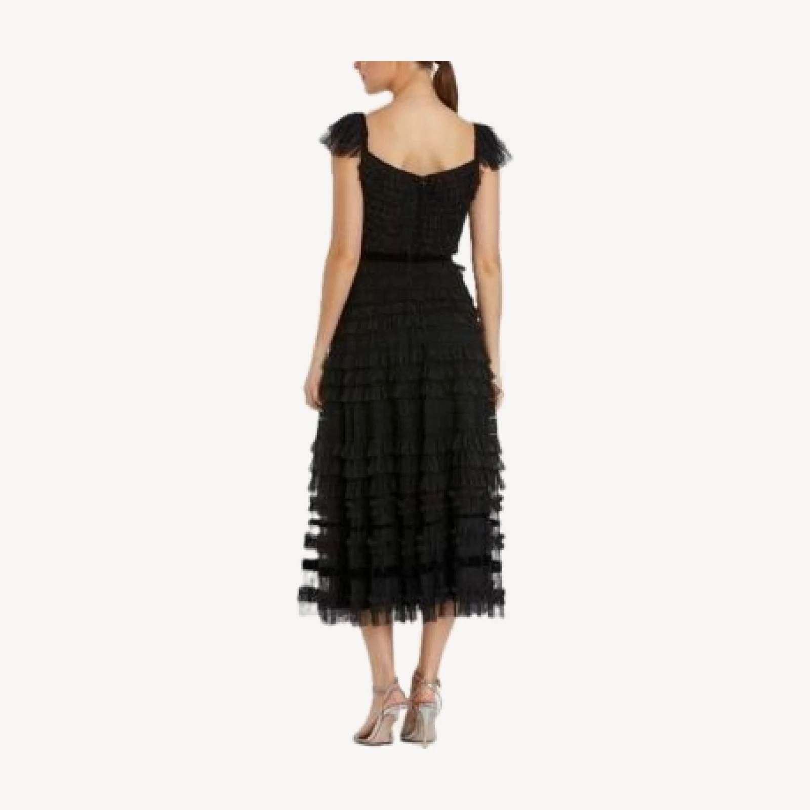 Mac Duggal Ruffle Cap Sleeve Tiered Midi Dress
