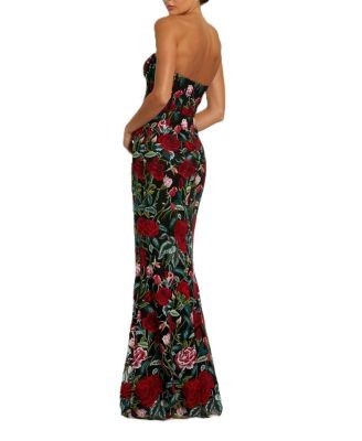 Mac Duggal Sheer Bustier Top Floral Applique Gown