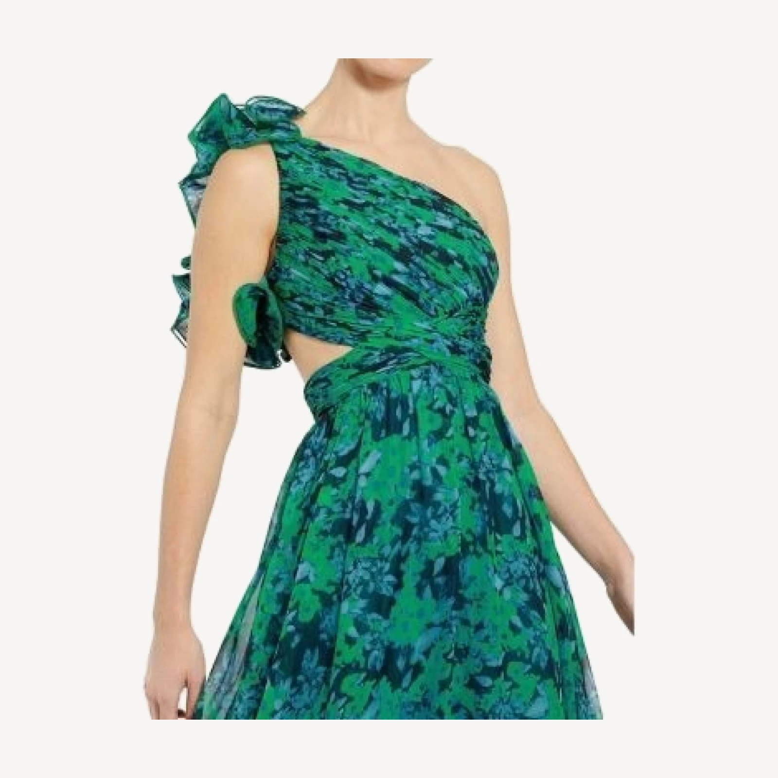 Mac Duggal One Shoulder Ruffle Tiered Cut-Out Chiffon Gown