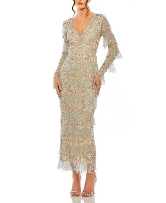 Mac Duggal Embellished Beaded Fringe Dress