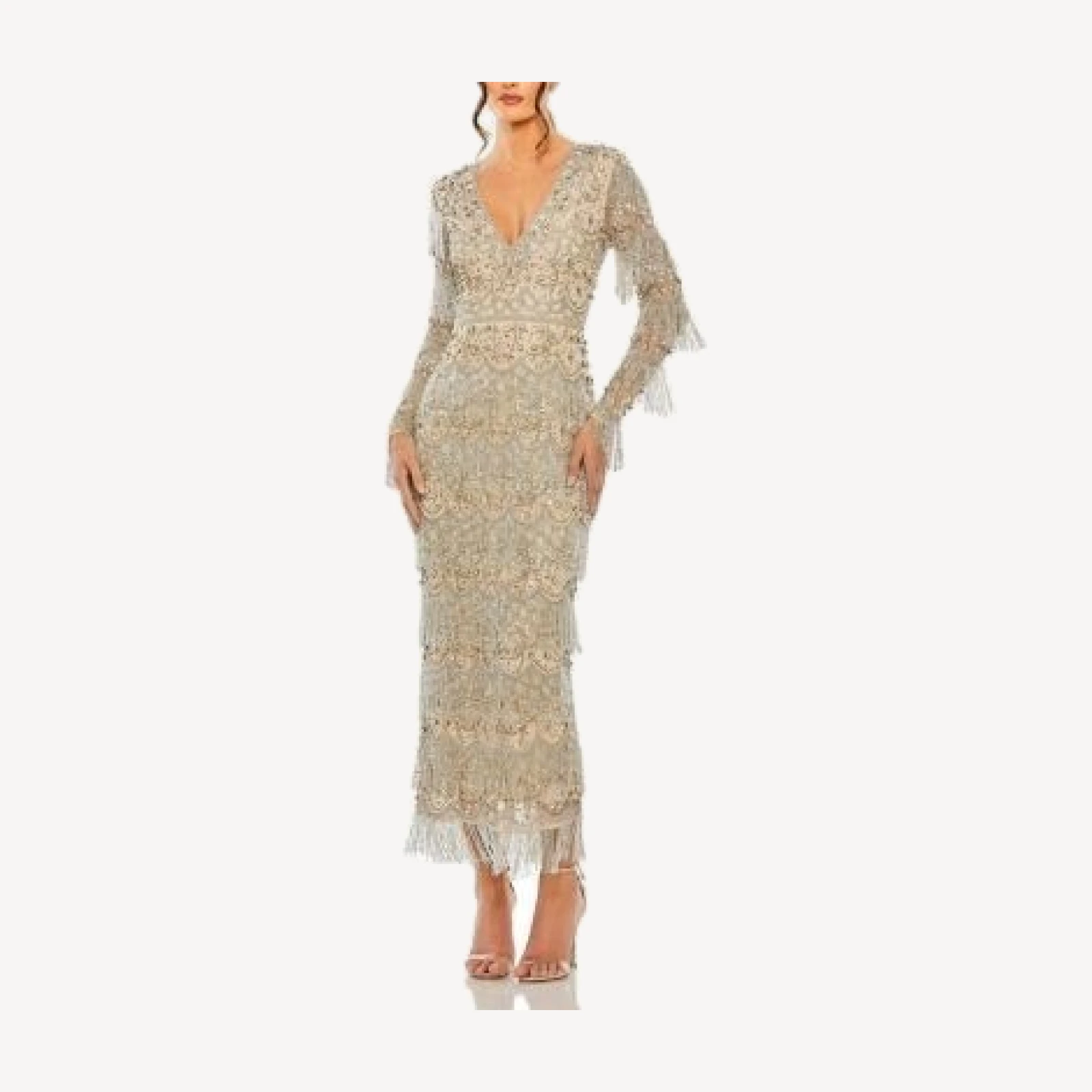 Mac Duggal Embellished Beaded Fringe Dress