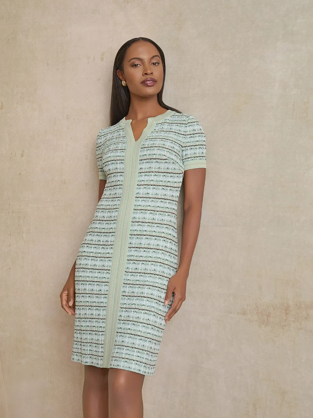 Plaid Textured Knit Sheath Dress