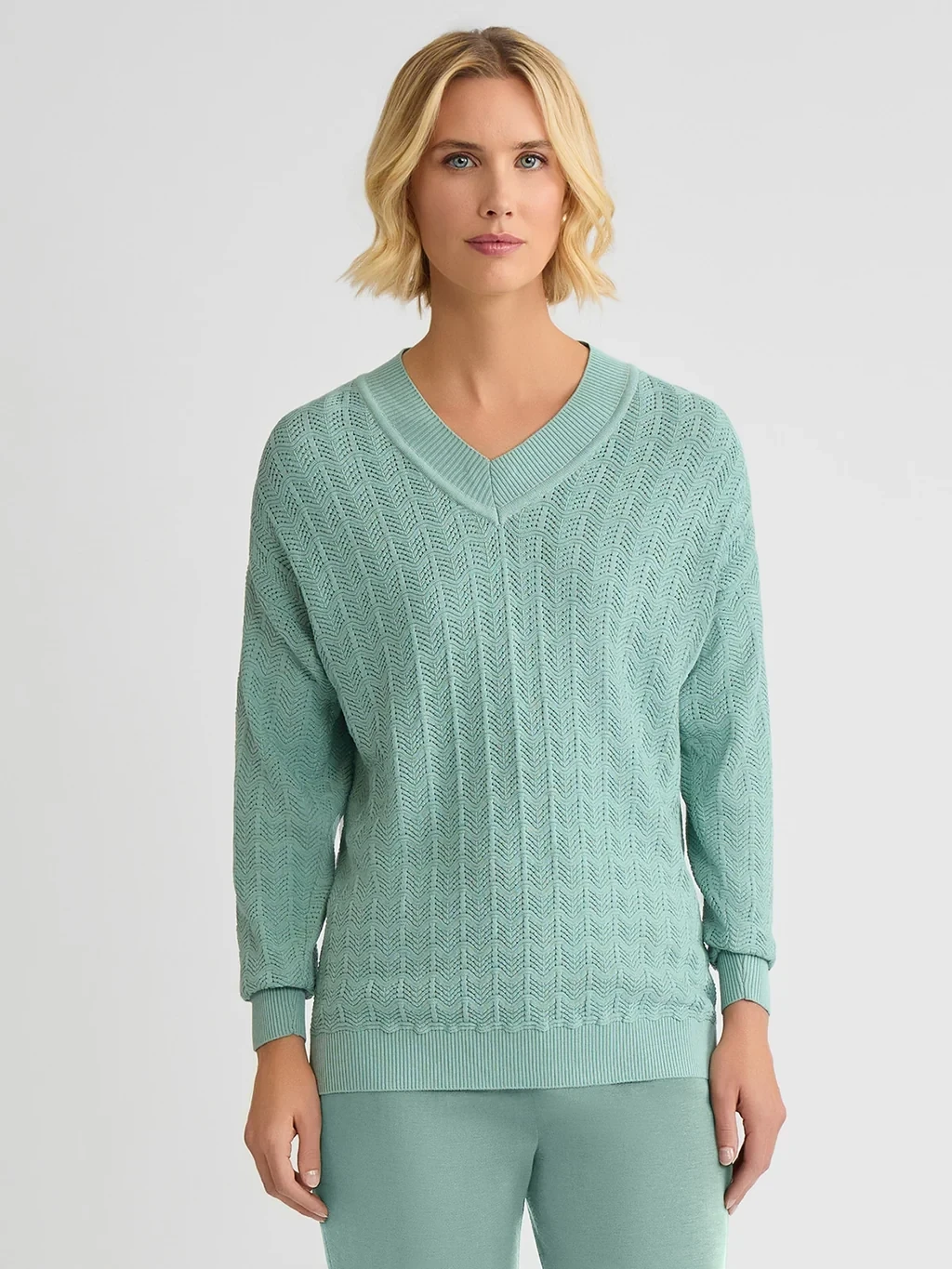 Relaxed Pointelle Soft Knit Sweater